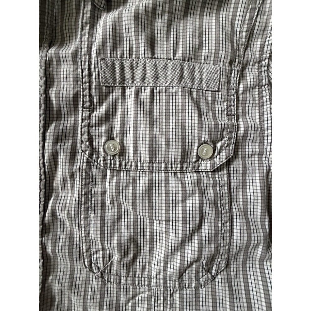 Armani Exchange Short Sleeve Button Up Shirt White Gray Check Pocket Medium JBHS - Picture 4 of 10